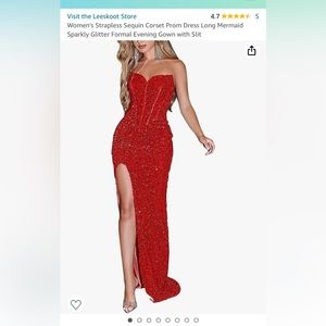 Women Strapless Sequin Corset Prom Dress Long Mermaid  Glitter Gown with Slit.